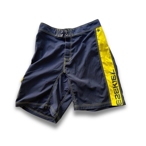 Ezekiel Mens Navy & Yellow Swim Trunks Size M With Adjustable Waist & Pocket Det - Picture 2 of 8